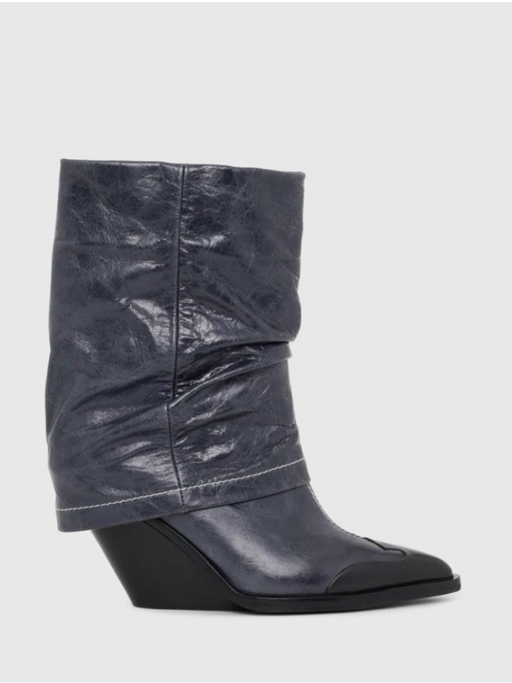 DIESEL Navy Blue Cowboy Style Heel Boots with a Fold Effect Size 8.5
